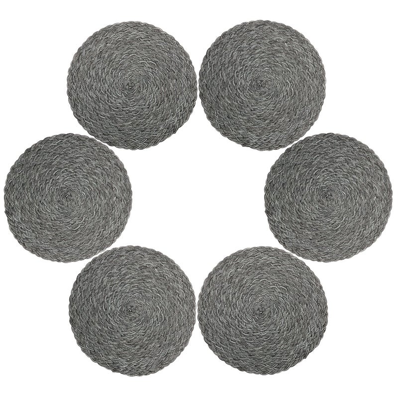 Topotdor Round Placemats Heat-Resistant Stain Resistant Anti-Skid Washable Polyproplene Table Mats Placemats (Set of 6, Braided-Gray) - Image 1